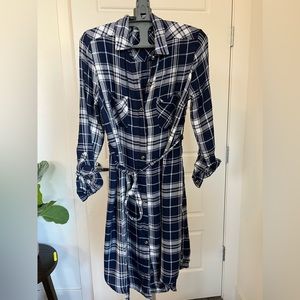 Blue Plaid Maternity Shirt Dress, size Small